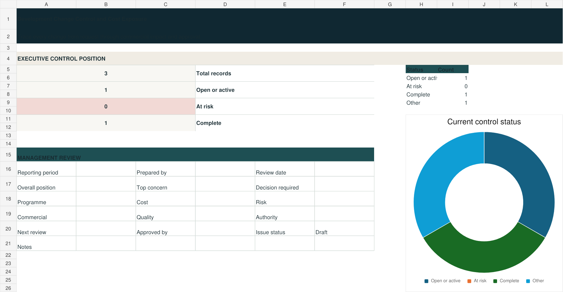 Actual workbook preview for development-change-control-register.xlsx