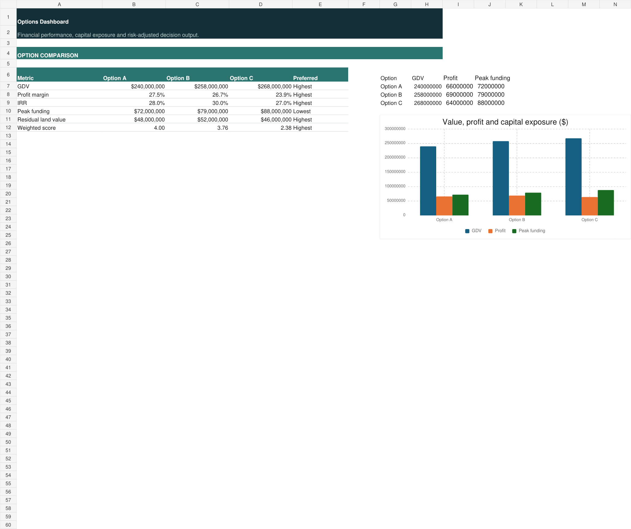 Actual workbook preview for development-options-assessment.xlsx